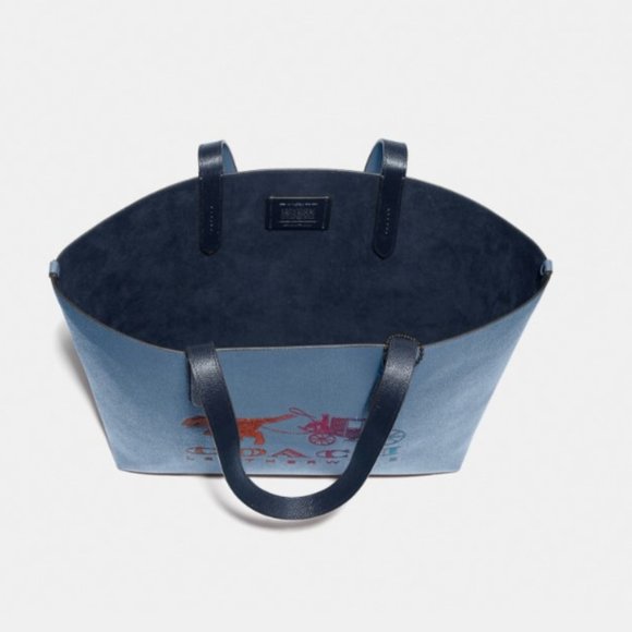 Coach Rexy Purse Highline Tote With Carriage in Blue Bag Rainbow Glitter Logo - Picture 3 of 13